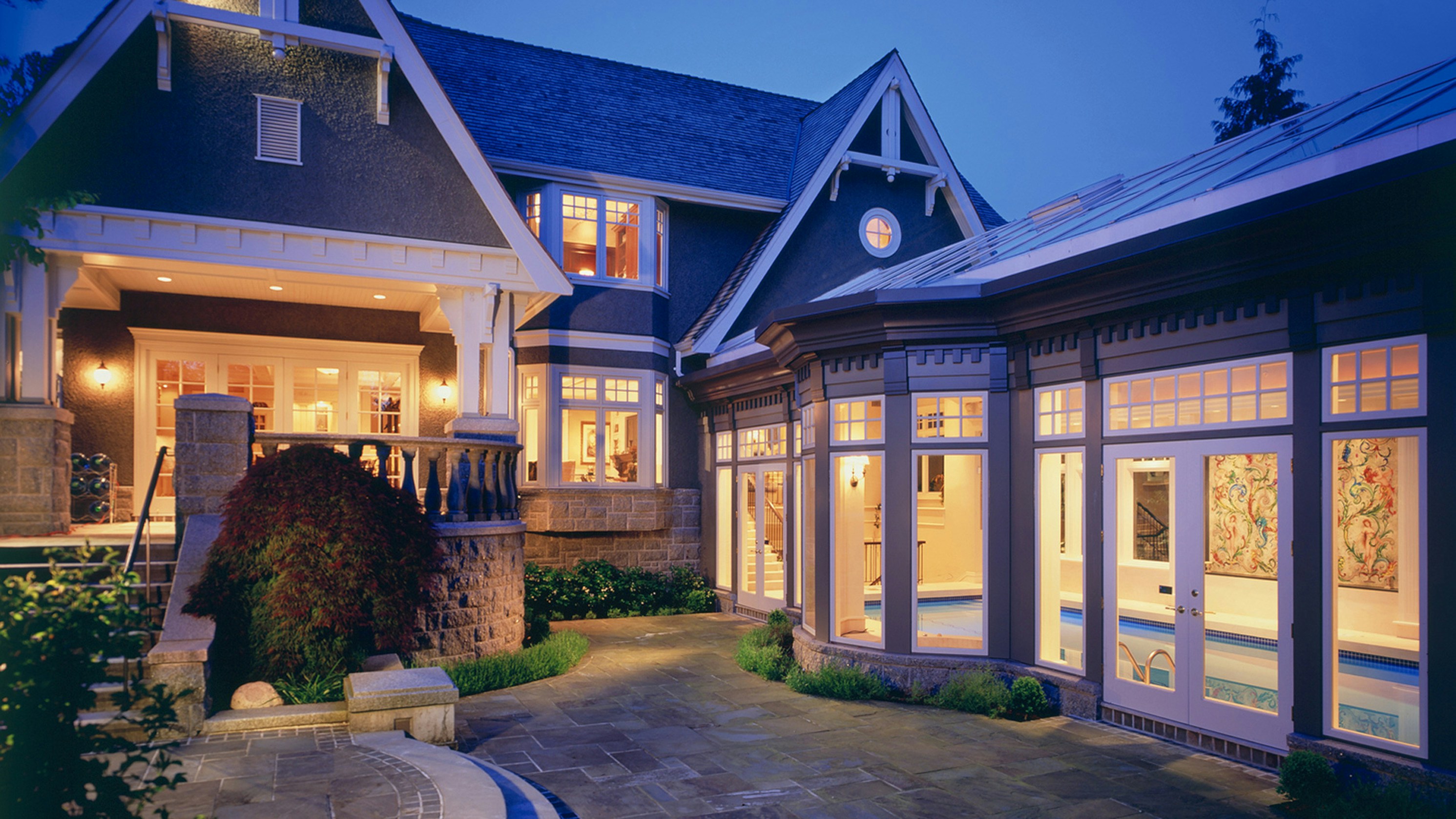A home at night brightly lit up